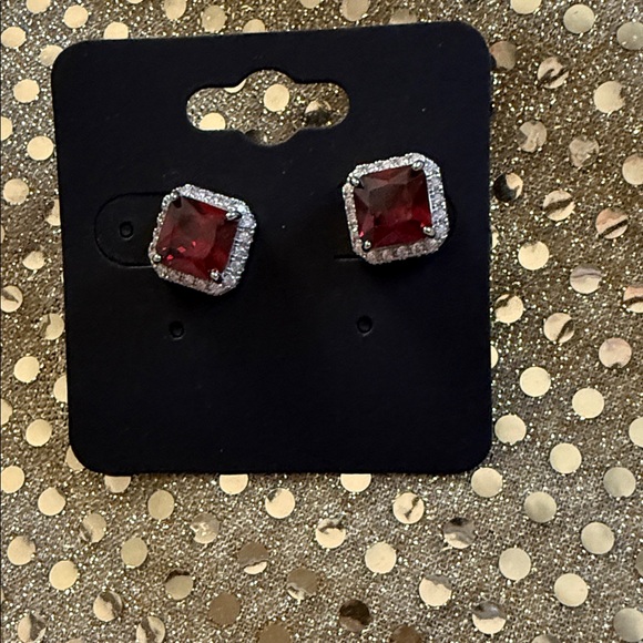 Jewelry - Elegant Red and Silver Stud Earrings